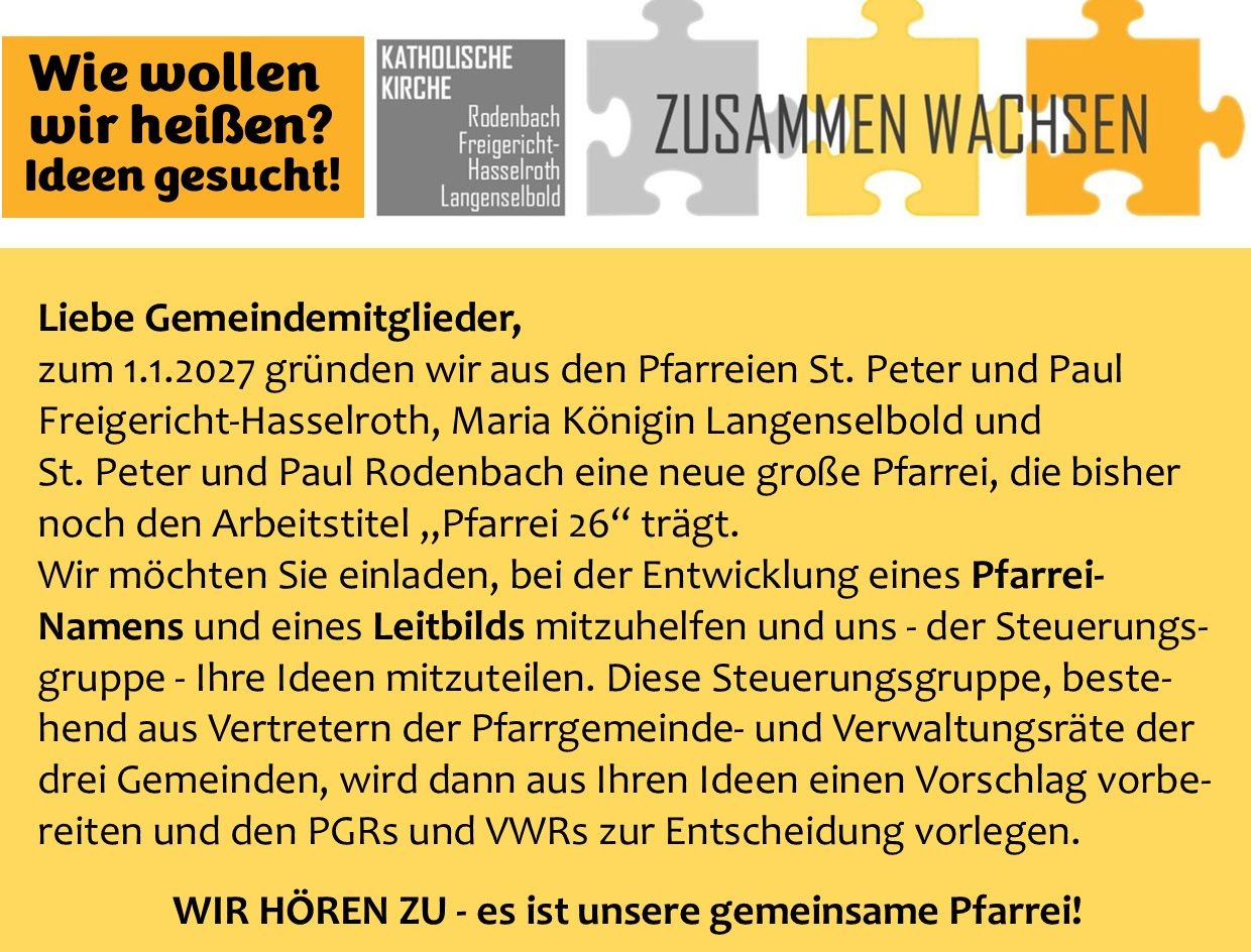 Handzettel Namensfindung neue Pfarrei